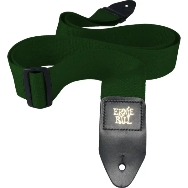 FOREST GREEN Guitar & Bass Strap w/Black Leather ends Ernie Ball 4050 Polypro - Image 4