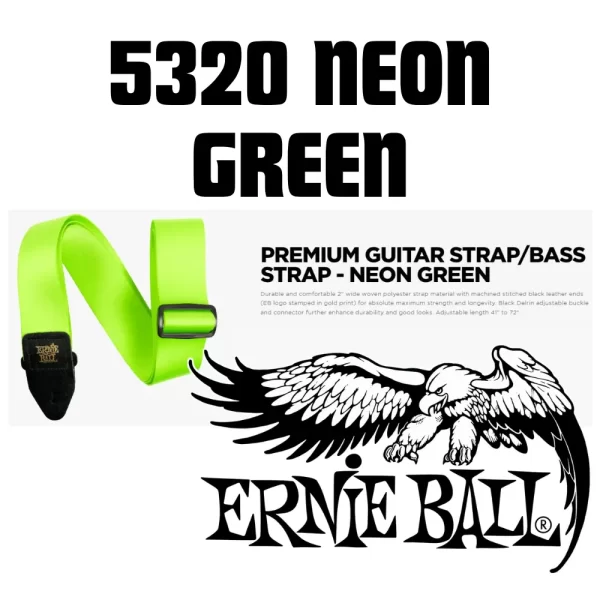 Ernie Ball 5320 Premium 2-Inch Wide Adjustable Guitar Strap Neon Green - Image 3