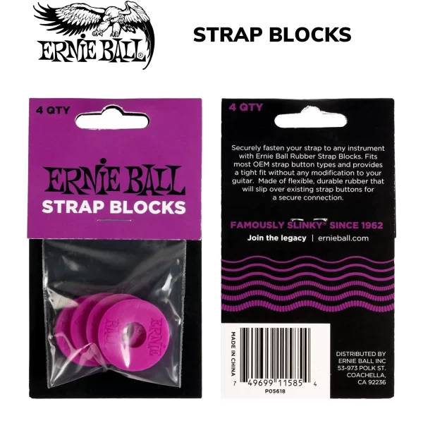 5618 Ernie Ball Guitar Strap Blocks Locks 4 Electric-Bass-Acoustic PURPLE