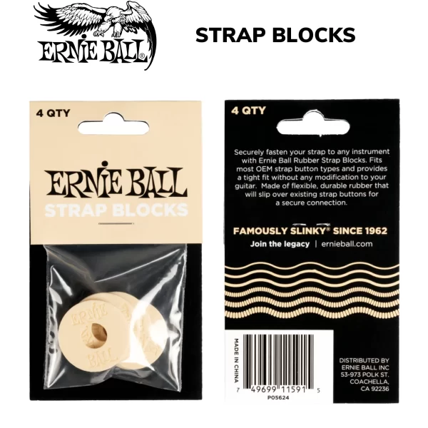 5624 Ernie Ball Guitar Strap Blocks Locks 4 Electric-Bass-Acoustic CREAM