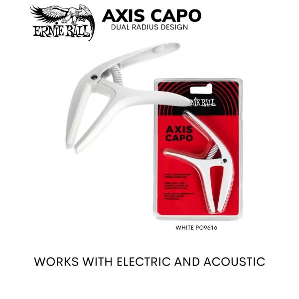 Ernie Ball WHITE Axis Spring Loaded Capo For Acoustic or Electric Guitar 9616