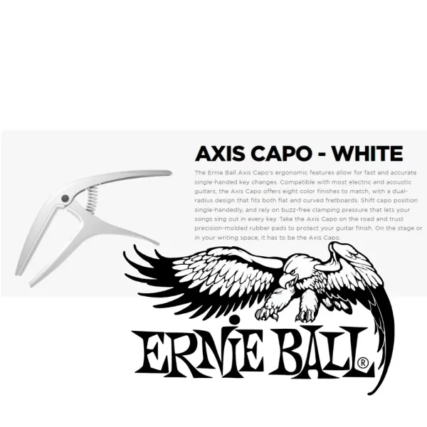 Ernie Ball WHITE Axis Spring Loaded Capo For Acoustic or Electric Guitar 9616 - Image 4