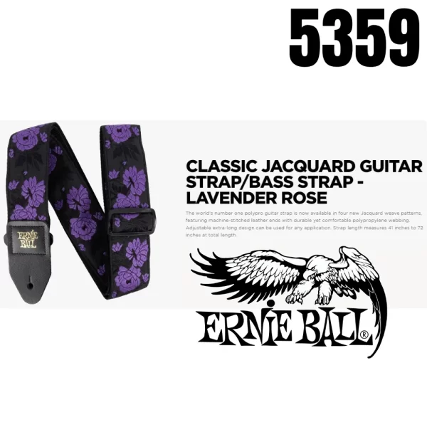 Lavender Rose Ernie Ball Guitar Strap / Bass Strap Jacquard W-Leather Ends 5359 - Image 3