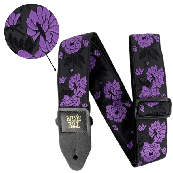 Lavender Rose Ernie Ball Guitar Strap / Bass Strap Jacquard W-Leather Ends 5359