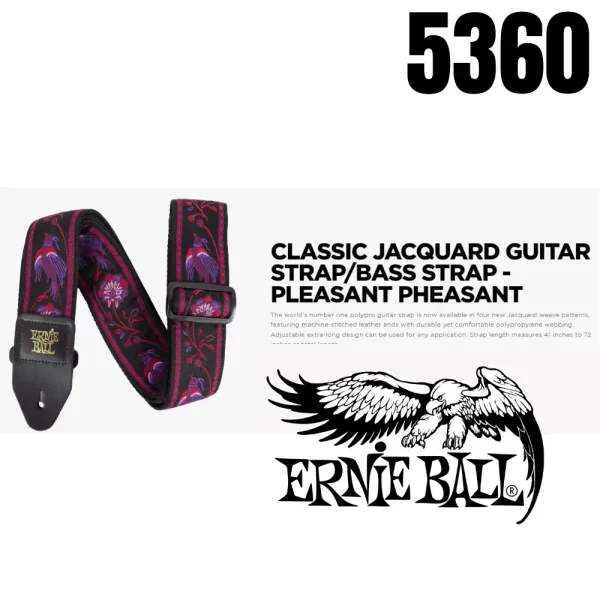 Pleasant Pheasant Ernie Ball Guitar Strap / Bass Strap Jacquard W-Leather Ends 5360 - Image 3