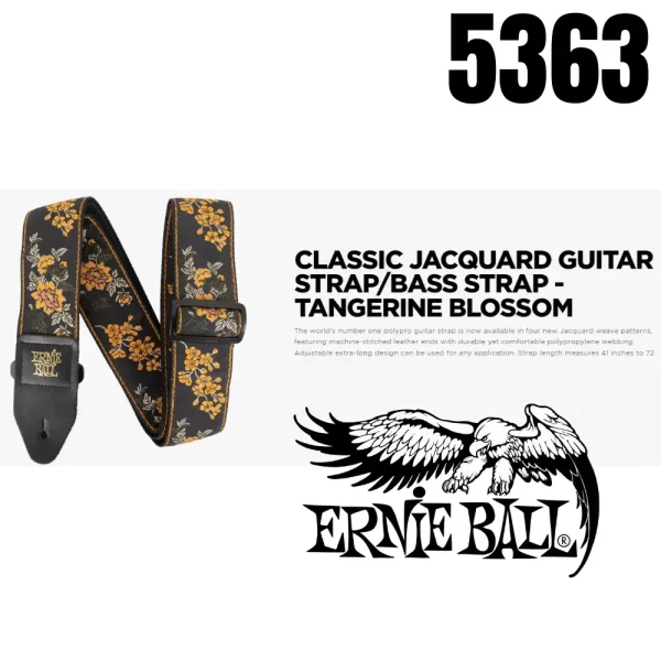 Tangerine Blossom Ernie Ball Guitar Strap / Bass Strap Jacquard W-Leather Ends 5363 - Image 3