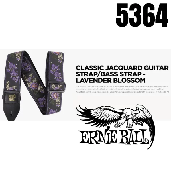 Lavender Blossom Ernie Ball Guitar Strap / Bass Strap Jacquard W-Leather Ends 5364 - Image 3