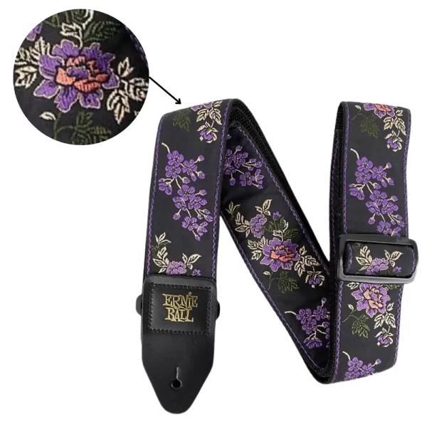 Lavender Blossom Ernie Ball Guitar Strap / Bass Strap Jacquard W-Leather Ends 5364