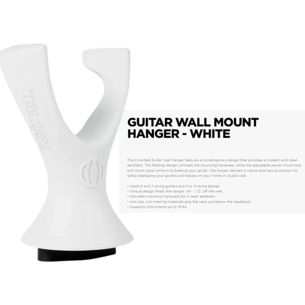 Ernie Ball Guitar Wall Mount Hanger White 9620 - Image 3