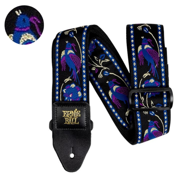 Purple Pleasant Pheasant Ernie Ball Guitar Strap / Bass Strap Jacquard W-Leather Ends 5371