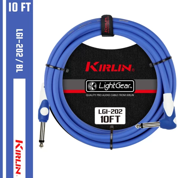 Kirlin 10FT 1/4" Straight - Right Angle Guitar Instrument Cable LGI-202/BL