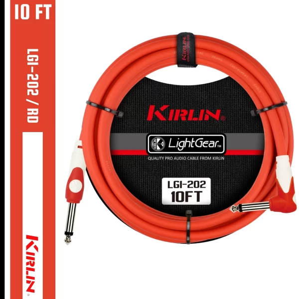 Kirlin 10FT 1/4" Straight - Right Angle RED Guitar Instrument Cable LGI-202/RD