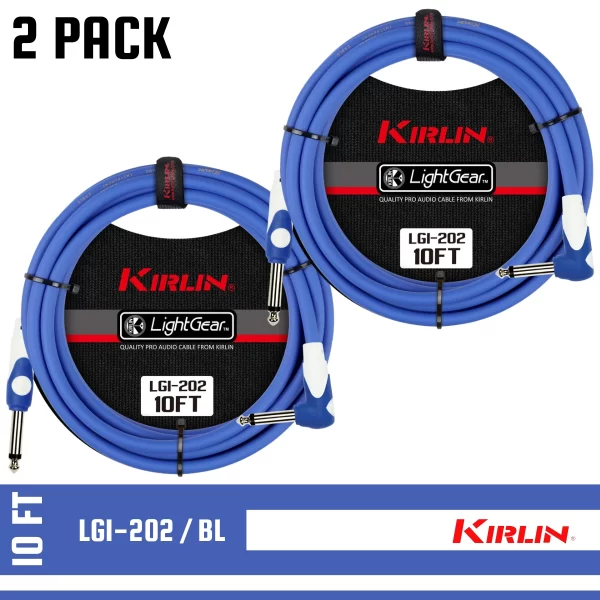 Kirlin 10FT 1/4" STRAIGHT /RT Angle BLUE Guitar Instrument Cable LGI-202/BL 2 PACK