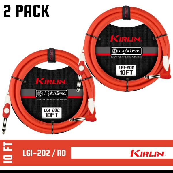 Kirlin 10FT 1/4" ST. /RT Angle RED Guitar Instrument Cable LGI-202/RD 2 PACK